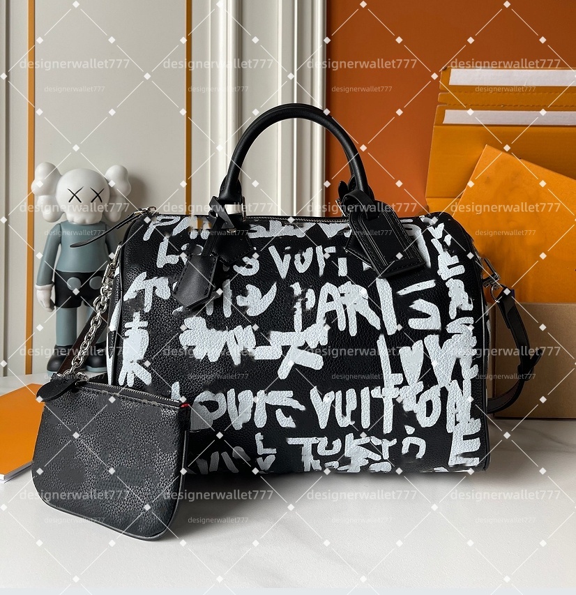 10A Pillow Boston black graffiti Shoulder Designer bags Handbags Speedyss P9 30 Travel Canvas Leather Crossbody Bag Women handbag tote bag Purse M16175 High Quality