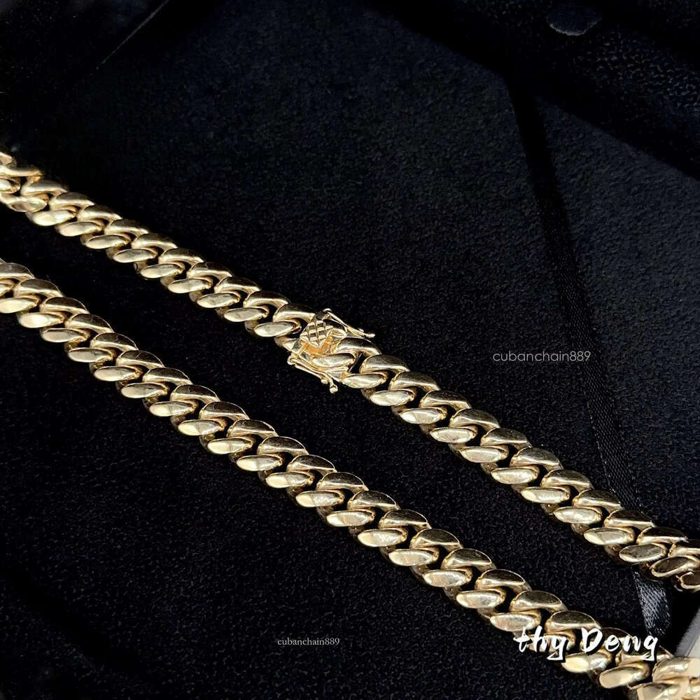 High designer bracelet14k Solid 12mm AU585 Gold Hip Hop Jewelry Rapper Miami Cuban Link Chain Necklace for Men