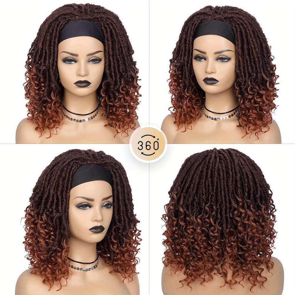Curly Wig Dreadlocks Synthetic Wig With Headband Design In Dark Brown, Black, Ginger Shades - Ideal African Hairstyles And Afro Curly Braiding Options