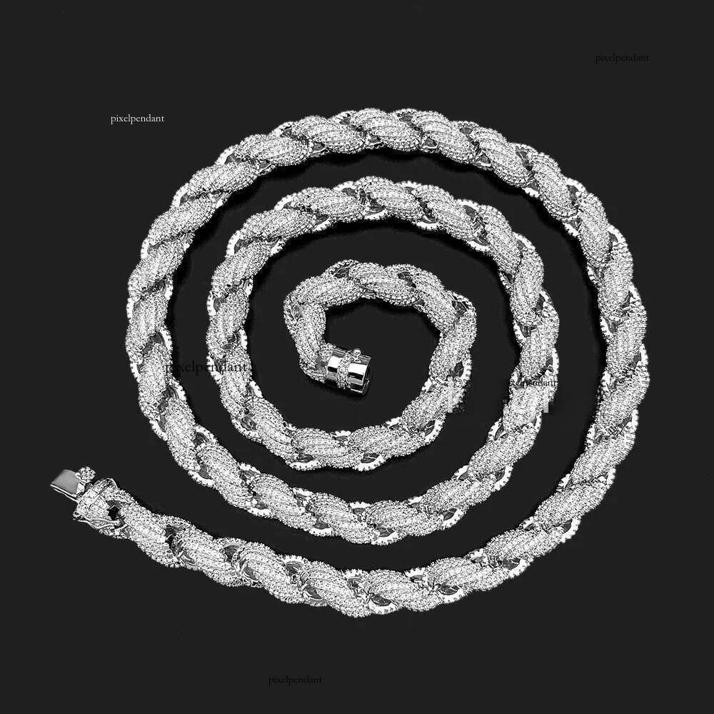 Size 11mm Sterling Sier 14k White Gold Plated Twisted Men Necklace Moissanite Rope Chain