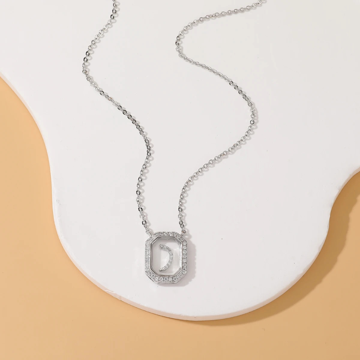 Womens Fashion Necklace Simple Zircon Arabic Letters Glass Square Chain Necklace Arabian Style Jewelry Accessory 251023