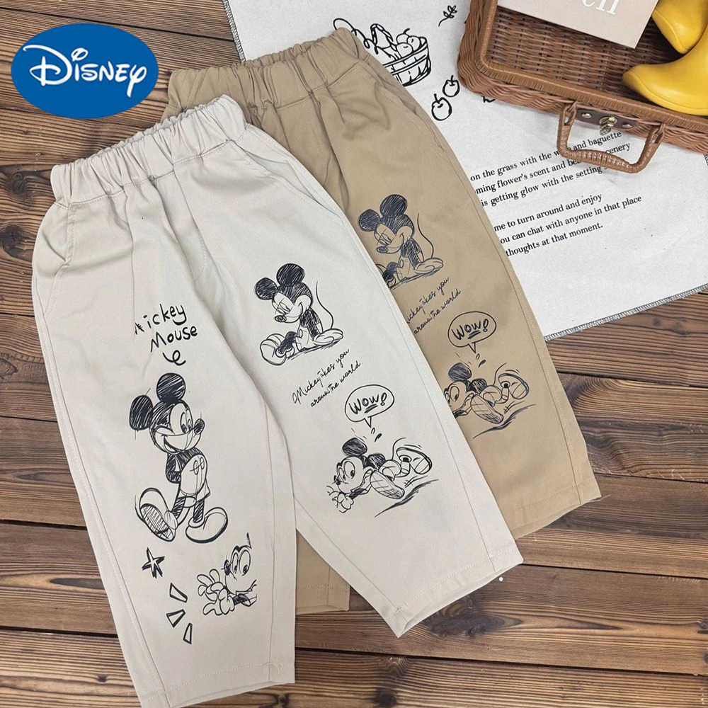 Disney Mickey Mouse Cartoon Boys Jeans Autumn New Elastic Waist Denim Pants Korean Style Casual Versatile Childrens Pants H251027