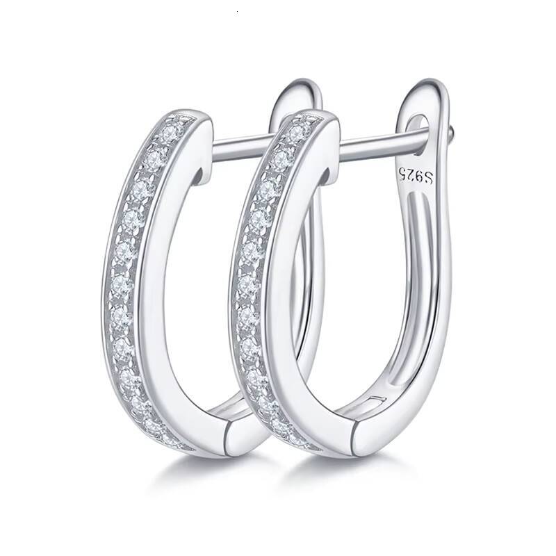 Classics Design Moissanite Silver Jewelry Women Gift Sterling Stone Wedding Single Row Half Ushaped Hoop Eternity Earrings