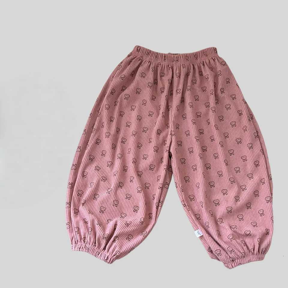 Korean Childrens Clothes 2025 Corduroy Pants Floral Cartoon Print Boys Girls 18Y Loose Harlan Autumn Casual SweatpantsT251027