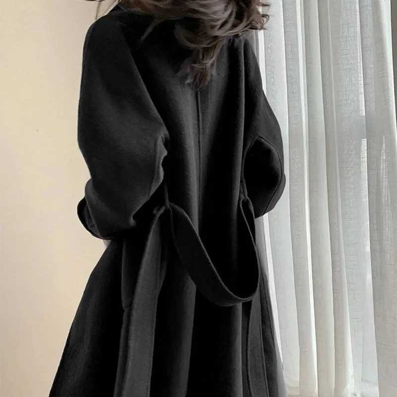 Womens Coat Winter Korean Fashion Long Coated Thickened Woolen Winter Coat for Women Black Coat Harajuku M251027