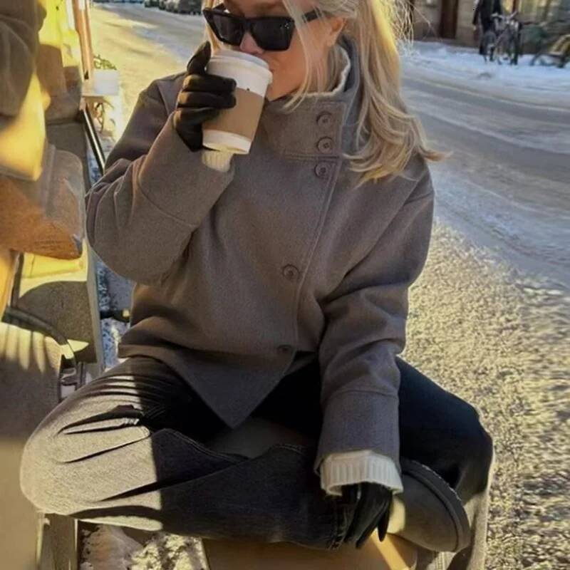 winter jacket women New Stand Collar Woolen Jackets Fashion Women Long Sleeve Autumn Winter Loose Coats Casual Solid Office Lady Chic Outwear