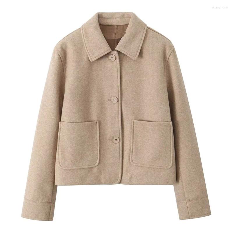 Women's Jackets Loose Single Breasted Lapel Long Sleeved Short Pocket Decoration Soft Coat Autumn And Winter Item