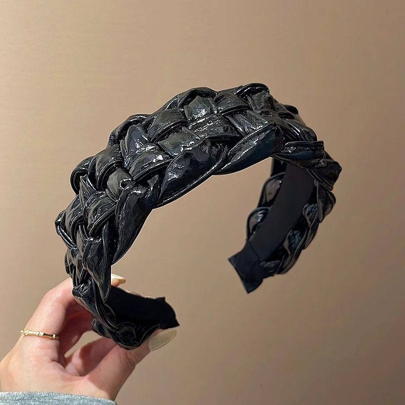 45CM Women Headband Top Quality PU Leather Plaited Hairband Fashion Female Party Holiday Head Hoop Accessories 251023