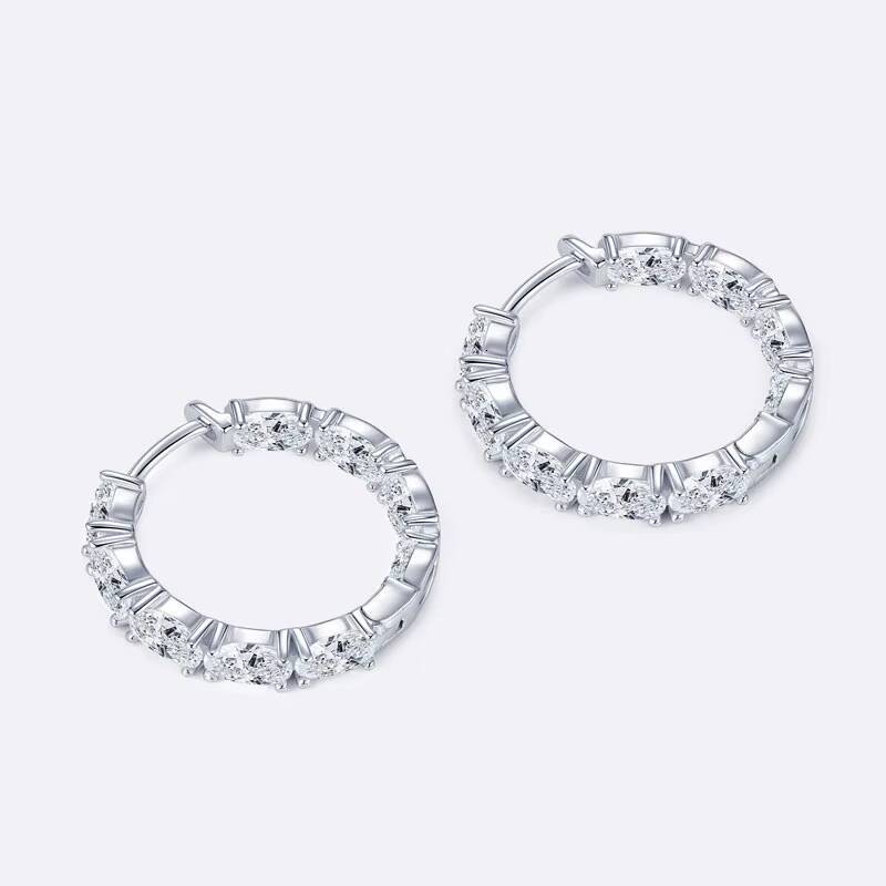 Personalization Fine Jewelry 925 Sterling Silver Oval Cut 3x5mm Moissanite Single Row Inside Out Hoop Earrings for Women