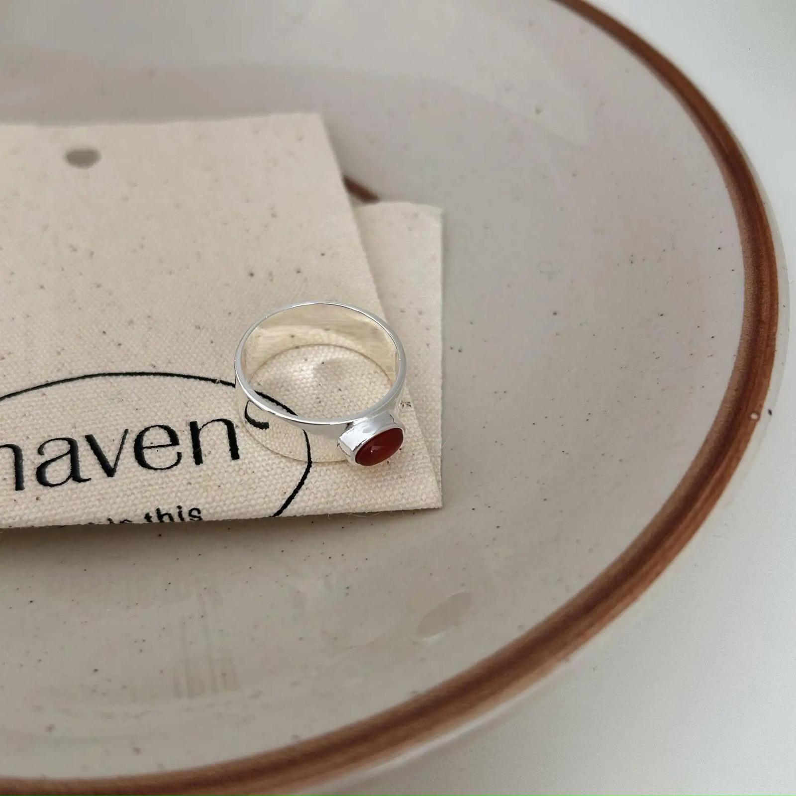 SHANICE S925 Sterling Silver Irregular Red Agate Ring for Womens Minimalist Instagram Style Heavy Industry Closed Desig 251023