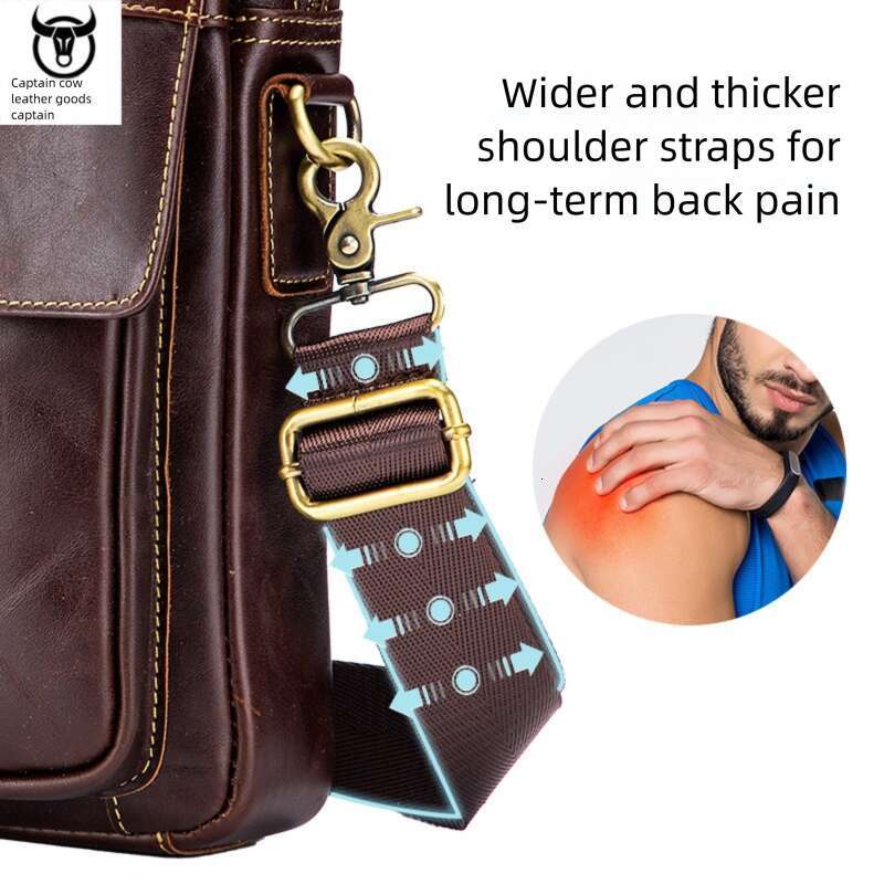 Captain Cow Top Layer Cowhide Men S Casual Single Shoulder Crossbody Bag Tablet Phone Genuine Leather Business Handbag Briefcase High Quality