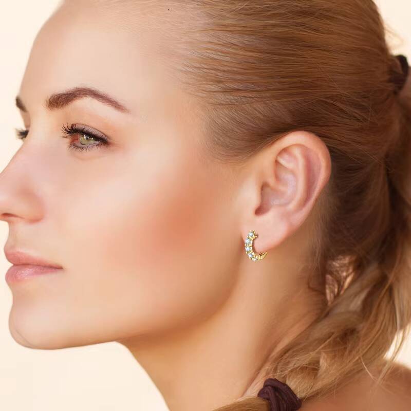 Personality Jewelry 925 Sterling Silver Earrings Hoop 35mm 02CT Moissanite Elegant Clipon huggies Earrings