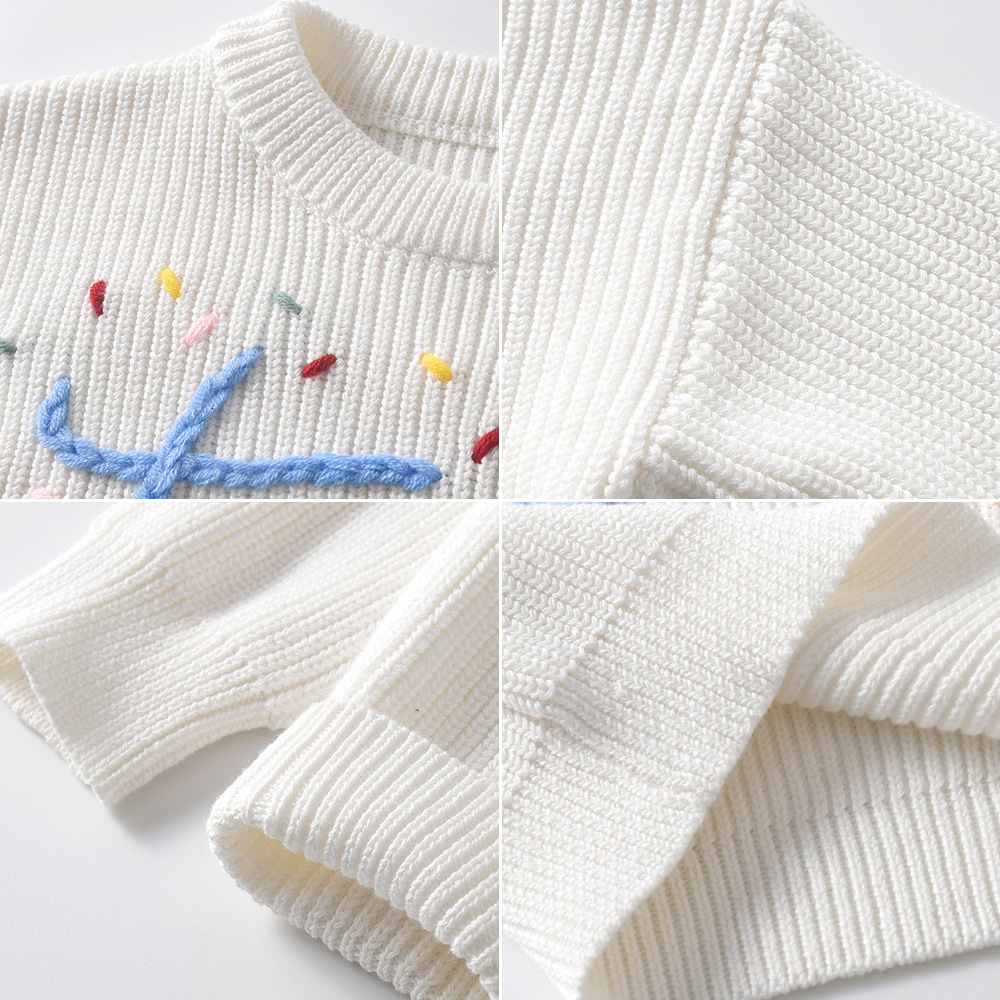 New autumn and winter designer hand embroidered double flower colored dot knitted sweater