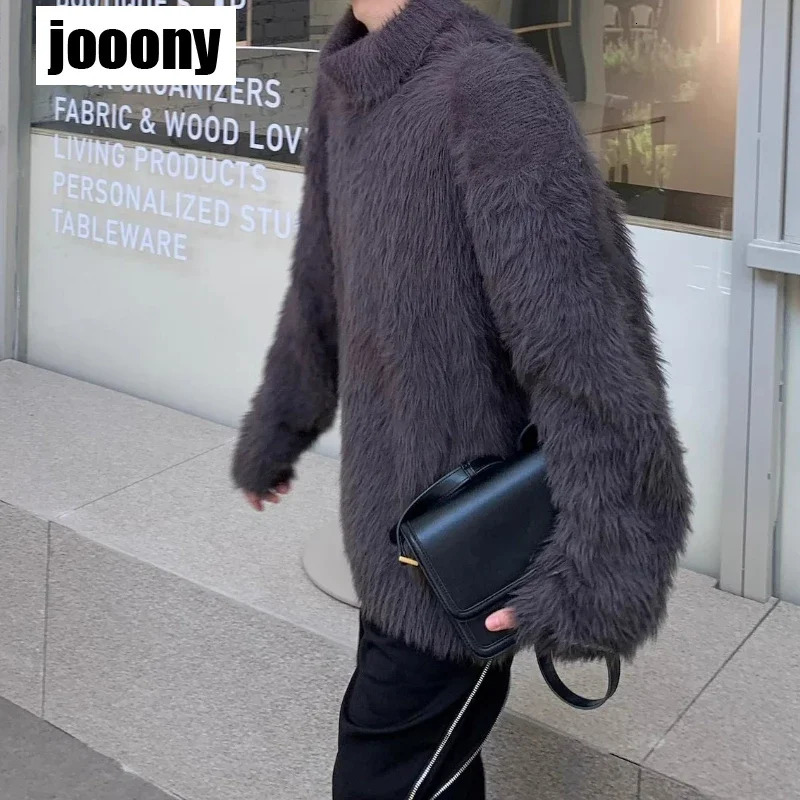 Winter Mohair Turtleneck Sweater Fashion Warm Causal Loose High Street Knit Sweaters Pullovers Men Top Male Clothes 251016