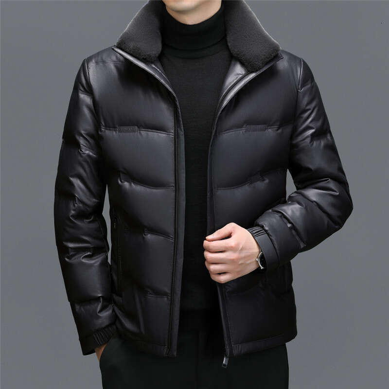 Plus Size Casual Sheepskin Warm Thick Genuine Leather Men's Coat Dad's Down Jacket