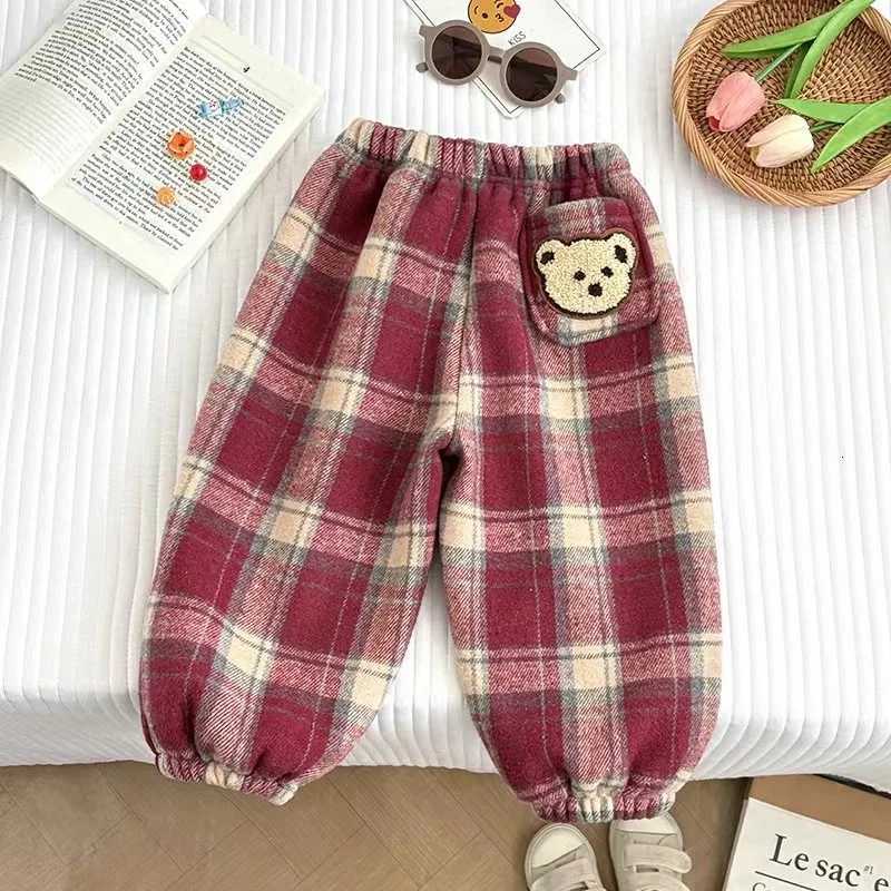 Winter Kids Fleece Lined Plaid Pants Thickened Warm Stylish Unisex Baby Trousers Casual Comfortable Long PantsT251027