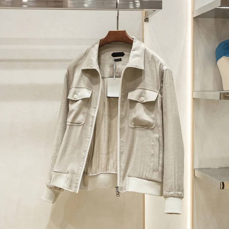 Linen Blended Men's Spring And Summer Casual Lightweight Simple Collar Jacket Coat
