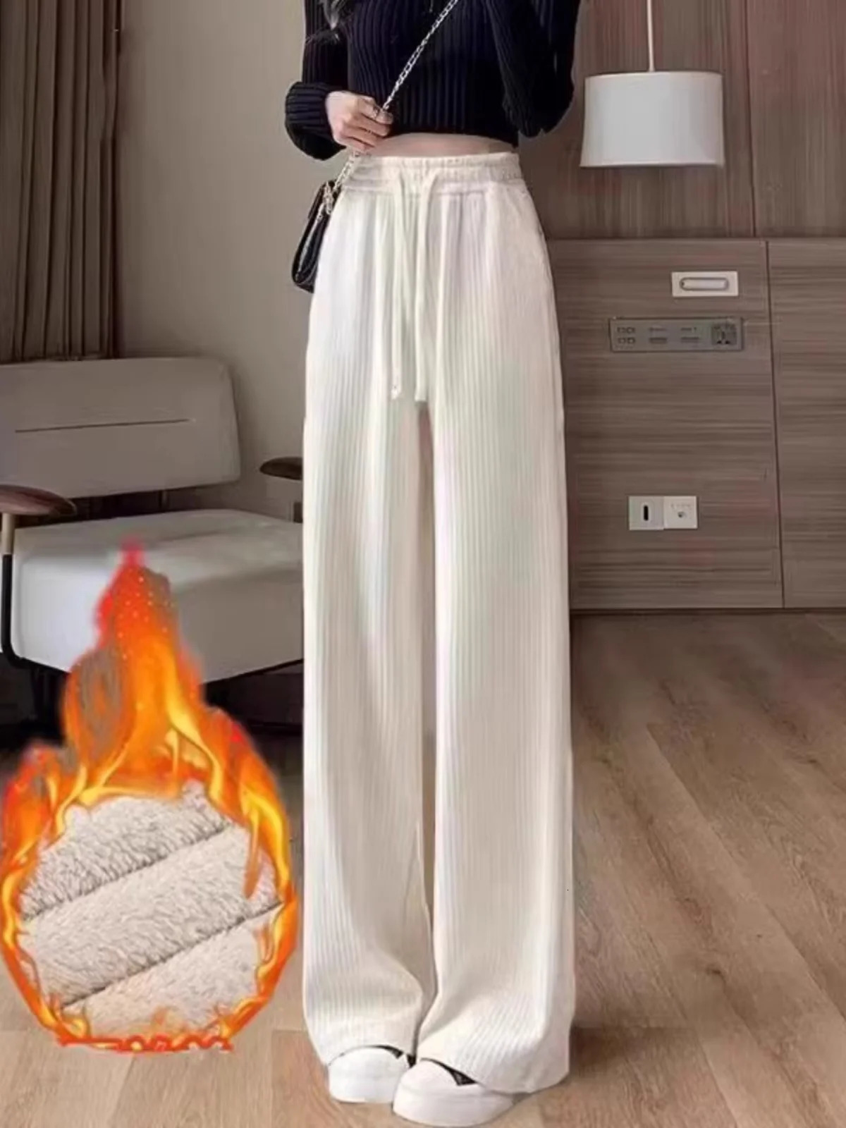 High Waist Fce Lined Thiened Corduroy Wide Leg Pants Womens Autumn Winter Outfit Straight Cut eepskin Velvet Casual T 251027