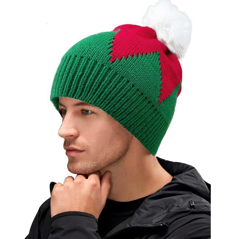 Christmas Red Green Hat Warm Winter Knitted Baby Beanie Cap New Year Party Navidad Noel Winter Merry Xmas Decor For Adult KidsW251027