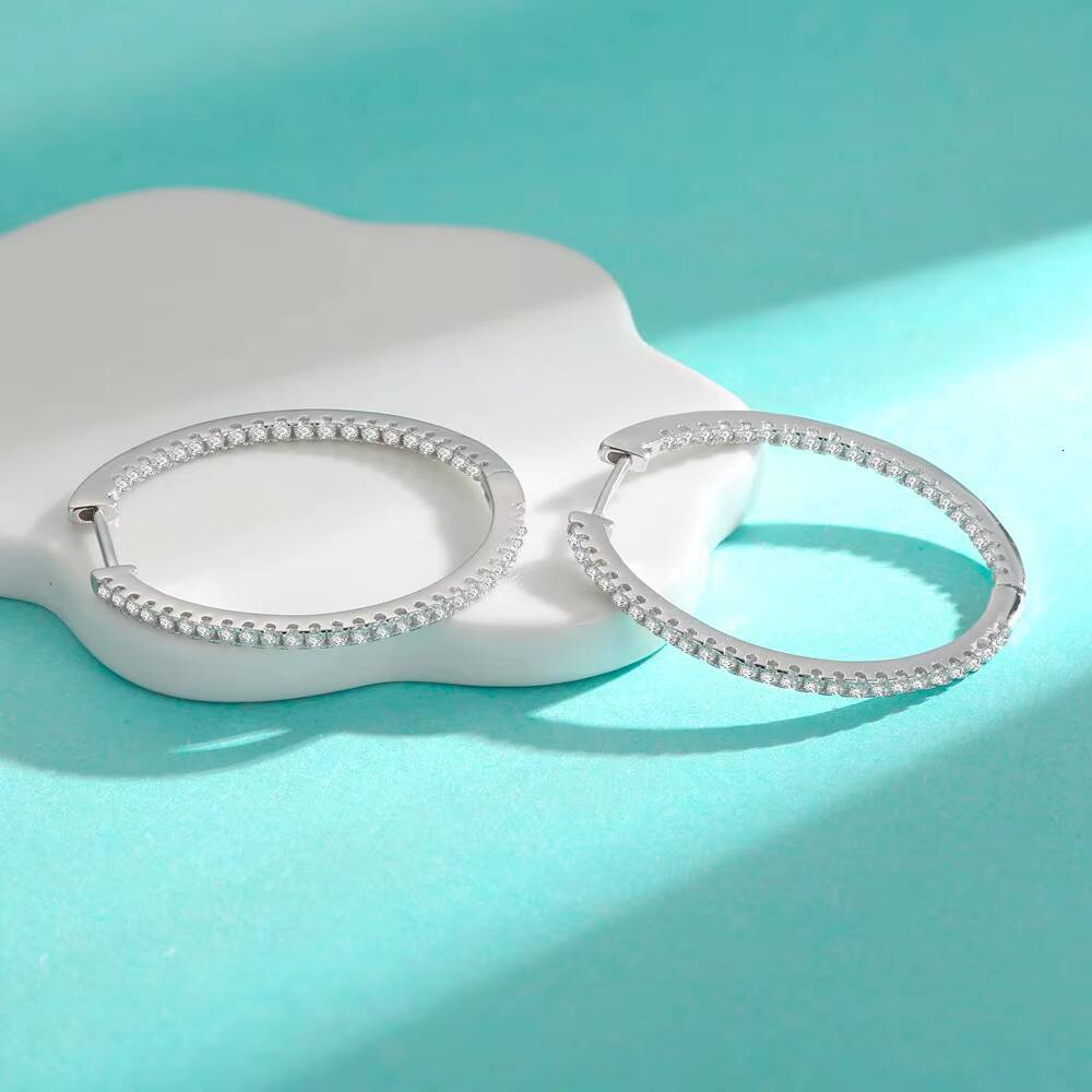 Factory Wholesale Fine Custom Moissanite Earrings 925 Sterling Silver Jewelry Moissanite Large Size Hoop Earrings for Women