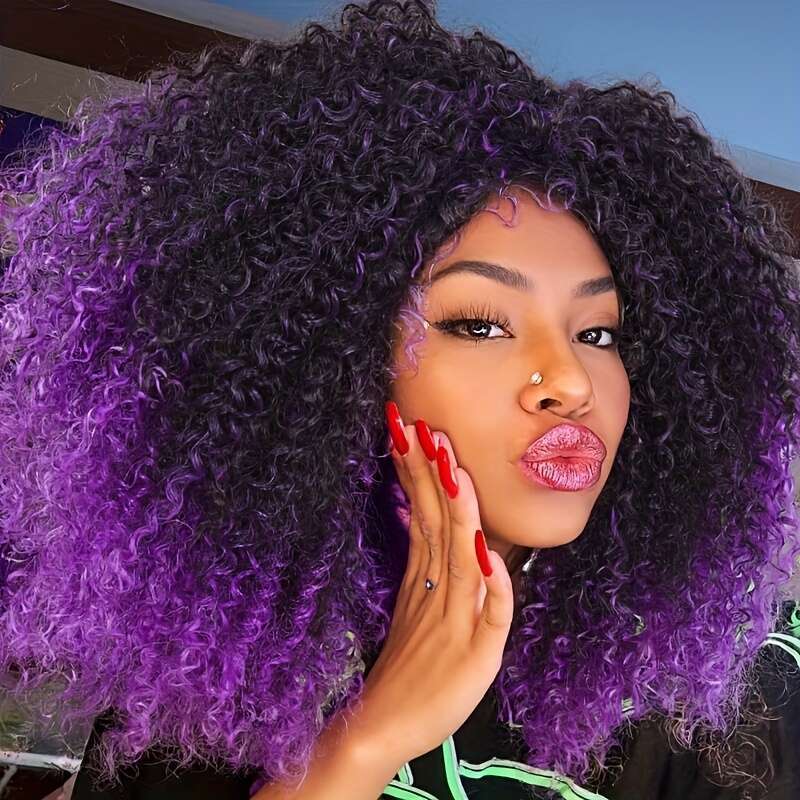 14" Afro Kinky Curly Bob Heat Resistant Synthetic Hair, Middle Part, Perfect For Wear, Cosplay, Or Party - Stylish & Eye-Catching Design, Daily W