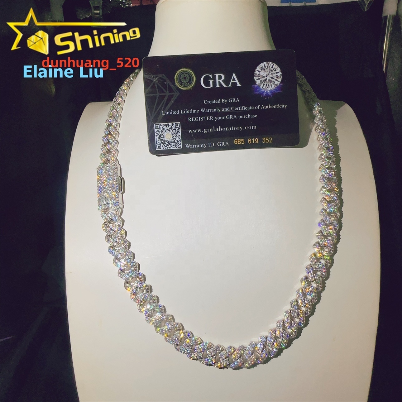 12MM Hip Hop Fine Jewelry Sterling Silver 925 Iced Out Custom VVS Moissanite Diamond Necklace Miami Cuban Link Chain