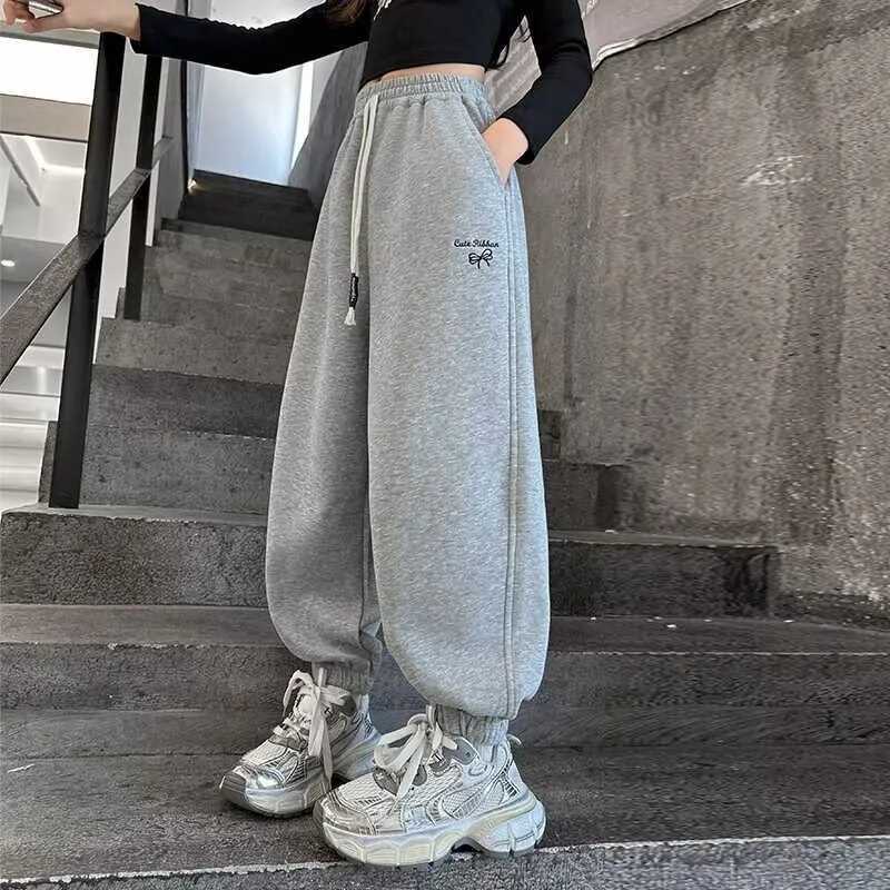 Causal Pants Girls Kids Loose Cotton Sports Pants 110170 Black Pink Trousers for Children Spring Kids Clothing 2025T251027