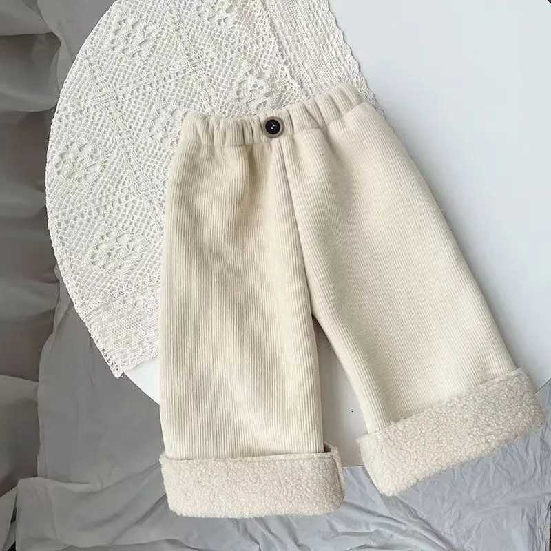 2025 Winter Childrens Clothing 18Y Kids Fleece Lined Corduroy Wide Leg Pants Solid Color Warm TrousersT251027