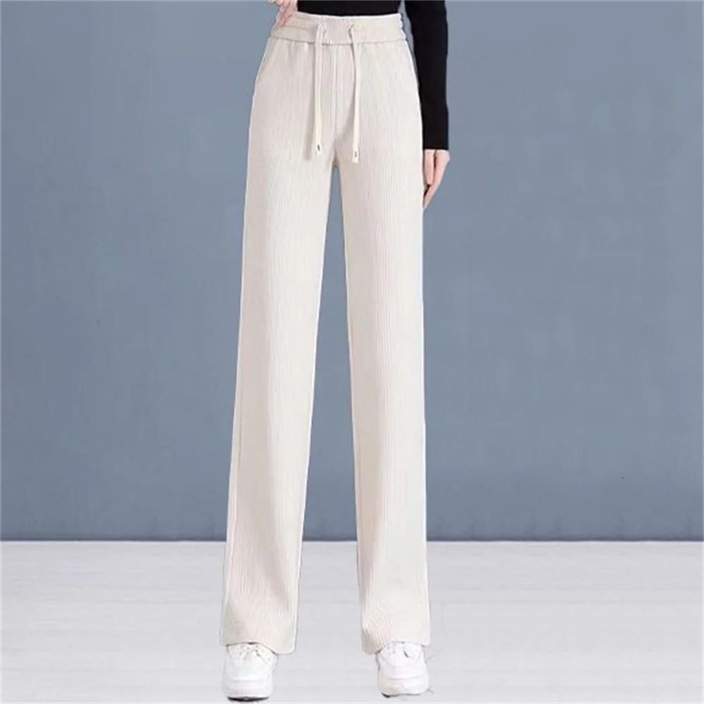 Autumn Winter Elastic Waist Loose Casual Wide Leg Corduroy Pants Female Add Velvet Fashion Allmatch Trousers Womens Clothing 251027