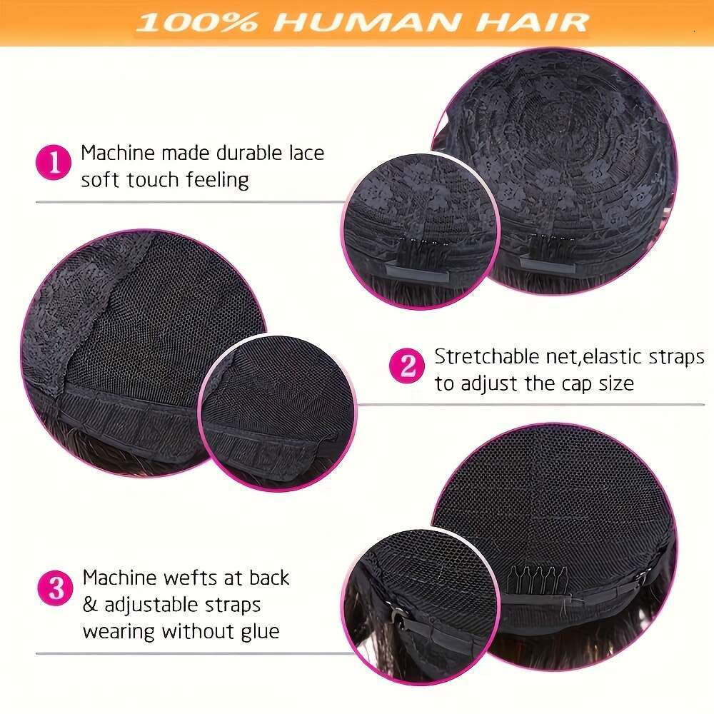 Women's 150% Density Real Wig Bobble Curled Natural Style With Rose Mesh Cap, Secure Fit Breathable Comfort African American 100% Human Wigs For 