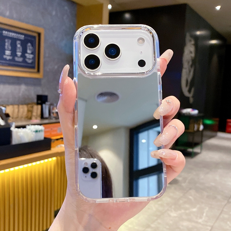 Bling Mirror Cases For Iphone 17 Air 16 15 Plus 14 Pro Max 13 12 11 X XS XR Iphone17 Crystal Fashion Luxury Soft TPU Hard PC Make UP Phone Back Cover 