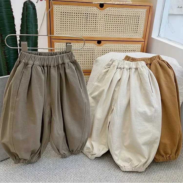 Boys Loose Casual Lantern Pants Spring and Autumn New Baby Harlan Pants Solid Color Boys and Girls PantsT251027