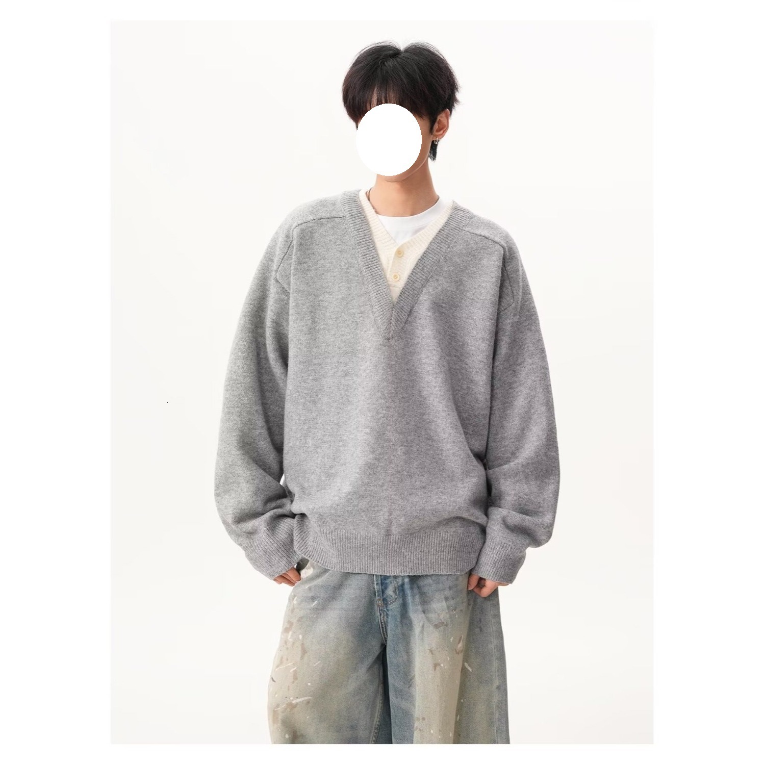 Old Money Style New Rich V-neck Fake Two-piece Sweater Men Autumn High Sense Of Design Lazy Knitted Sweater High-end Couple Designer Sweater Wool Swea