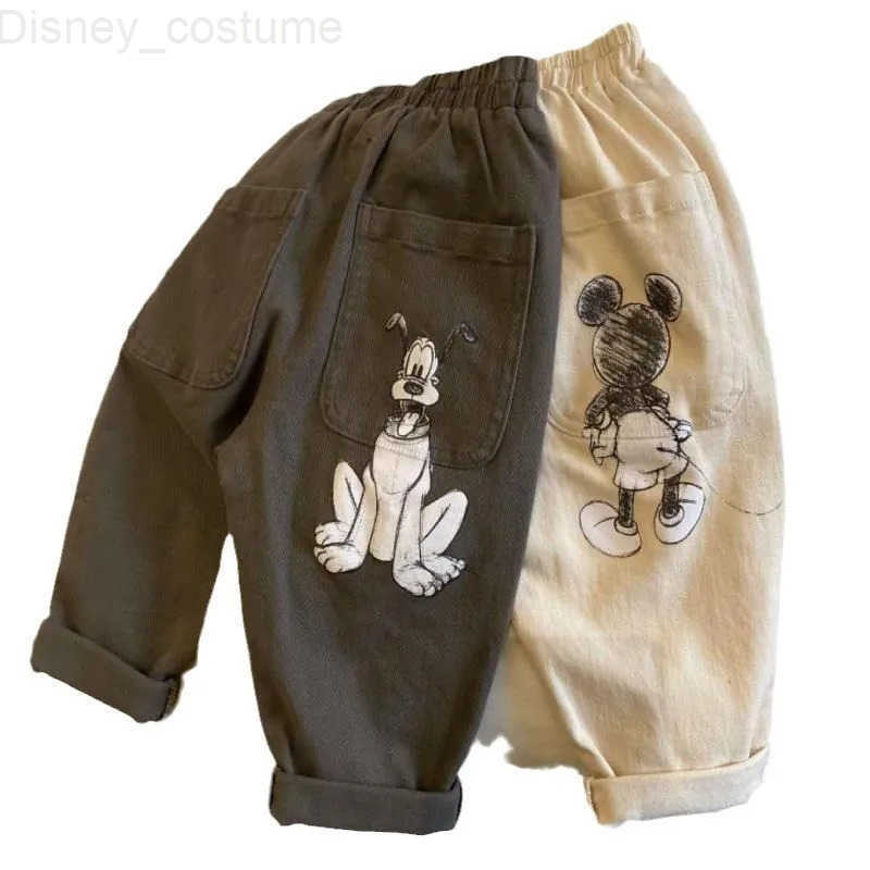 Disney Spring Autumn Baby Boys Straight Pants New Kids Cartoon Mickey Mouse Embroidery Denim Pants Children Casual Trousers K2924 H251027