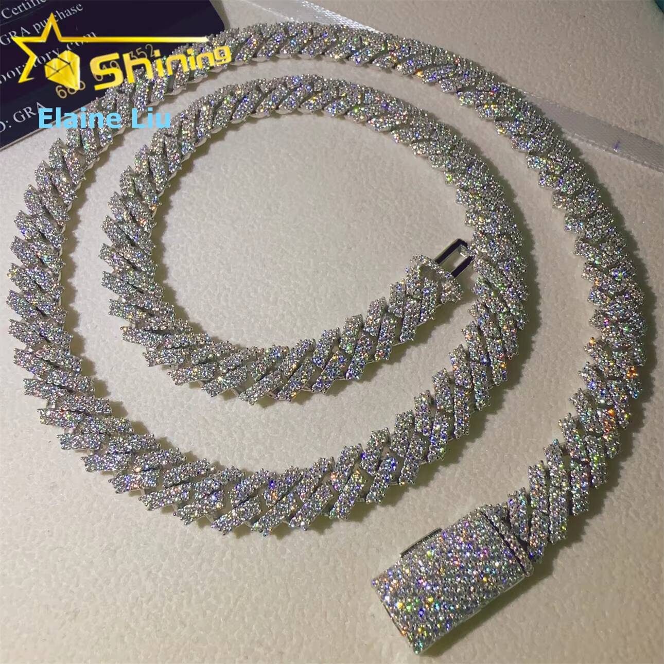 Hip Hop Custom Iced Out Fine Jewelry High Quality Diamond 10MM 925 Sterling Silver VVS Moissanite Cuban Link Chain Necklace