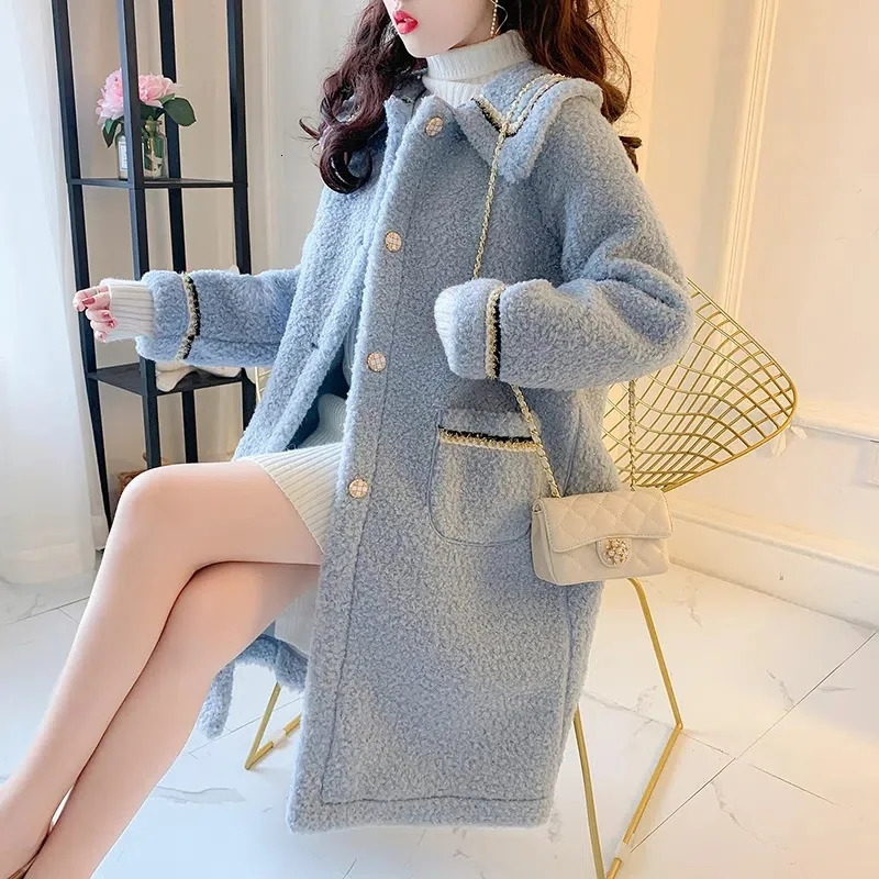 Plus Size Womens MidLength Oversized Coat Fashionable Autumn Winter Loose Fit Wool Blend Collared Jacket Versatile Casual S 251027