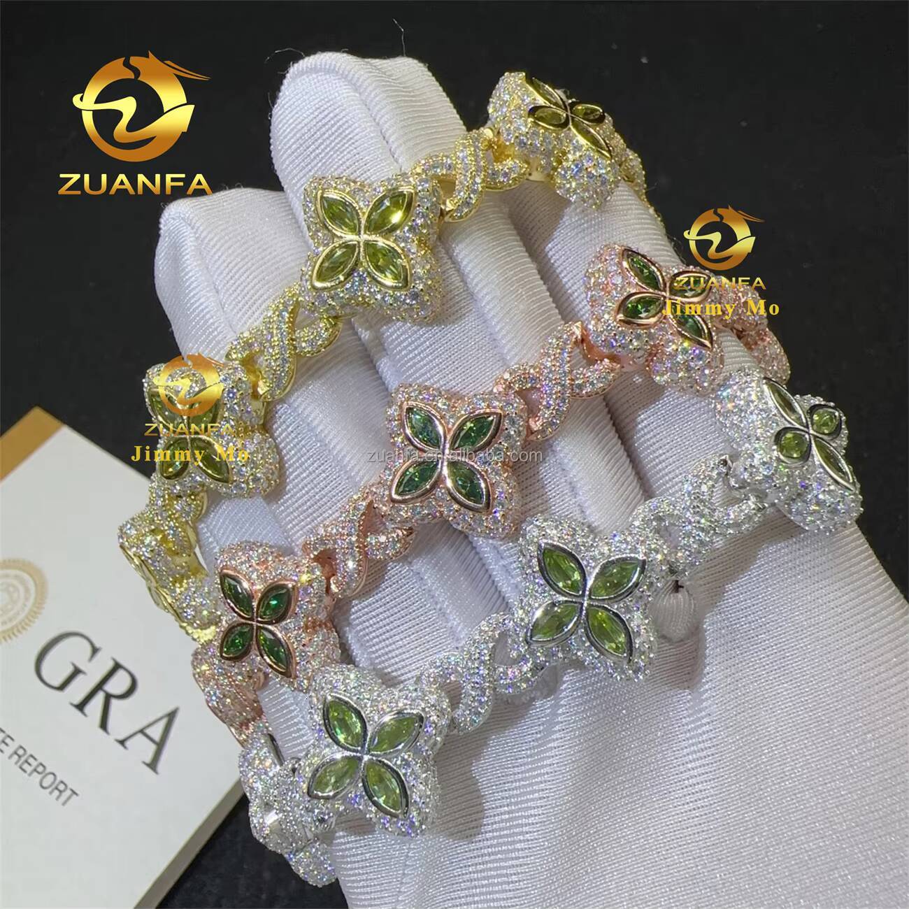 S925 Silver Marquise Flower Design Hip Hop Jewelry Iced Out Men Lab Moissanite Diamond Infinity Cuban Four Cleef Clover Bracelet