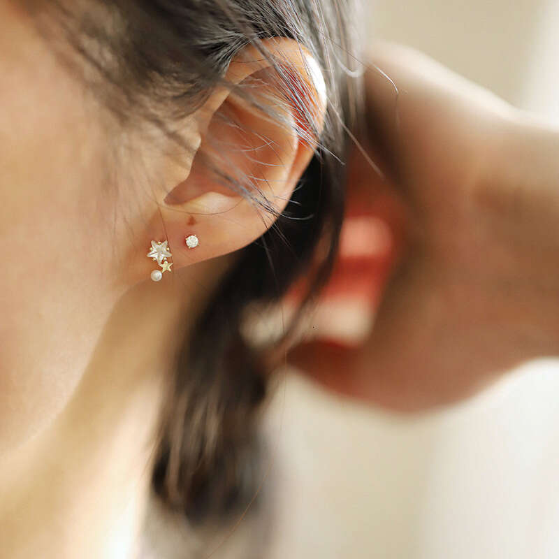 Earrings Designer luxury earring Pure silver 14K Gold Plated Small Star Shell Pearl Cute Curved Mini Earrings for Women Ins