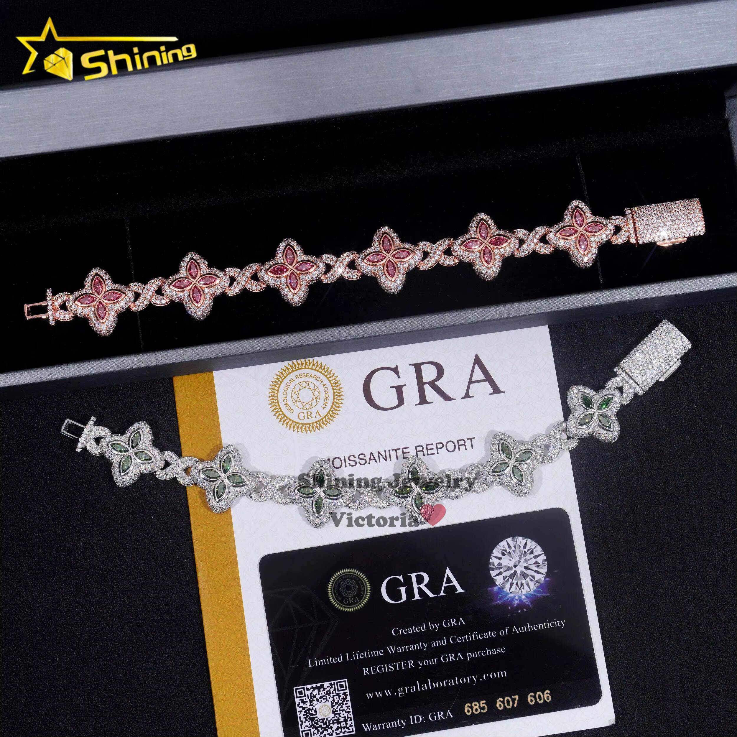 Cheapest Price Custom Iced Out Luxury Diamond Jewelry Rapper Men Jewelry Hip Hop VVS1 Moissanite Diamond Clover Cuban Bracelet