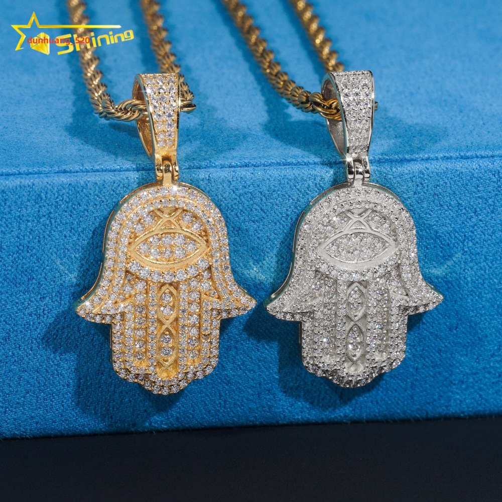 Promotion Price Pass Tester 925 Sterling Silver Gold Plated Fully Iced Custom Fine Jewelry Pendants Charms Hamsa Pendant