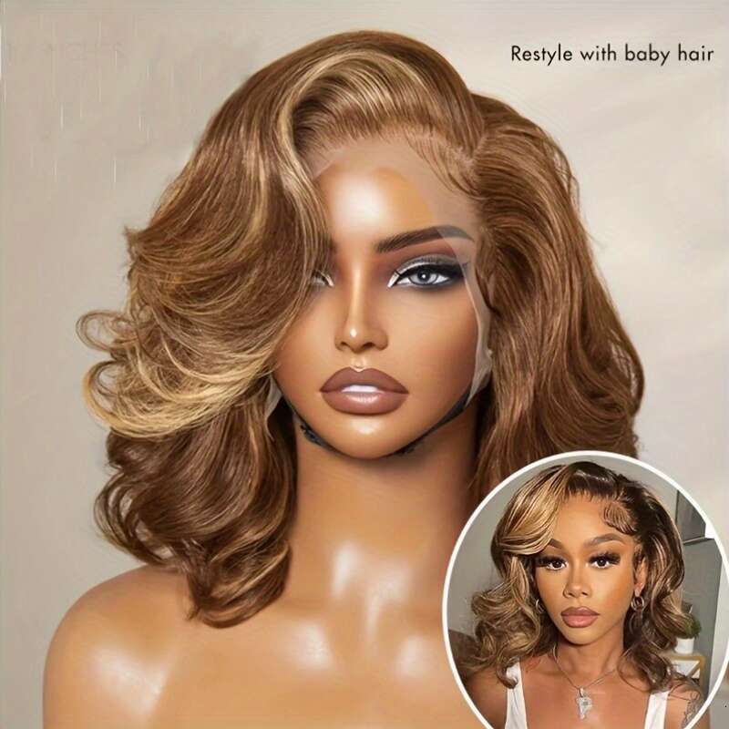 Bob 4/27 Highlight Ombre Honey Blonde HD Wig 13X4 Body Wave Lace Front Wigs Human Pre Plucked With Baby Hair For Women
