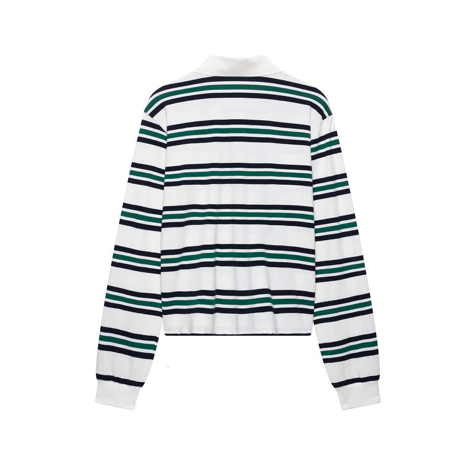 DUOPERI Women Fashion 2025 Striped Pullover Shirts Lapel Neck Long Sleeves Elegance Female Chic Lady Polo Shirt Tops 251027