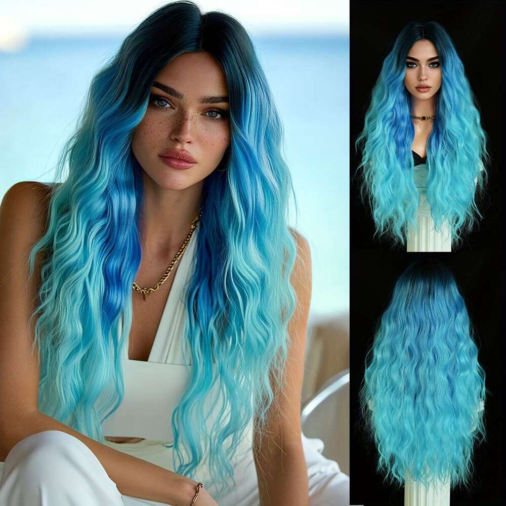 NAMM Women's Long Water Wave Ombre Heat-Resistant Synthetic Hair Roots, Glueless No Glue Needed, Natural Look For Halloween, Cosplay, Everyday -