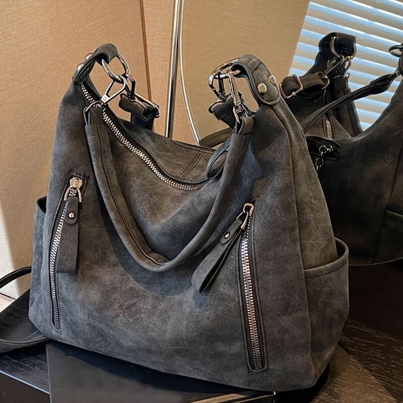 Vintage Faux Leather Crossbody Bag Women, Solid Color, Lightweight, With Removable Strap, Zipper Closure, Polyester Lining, Multiple Pockets, For Dail