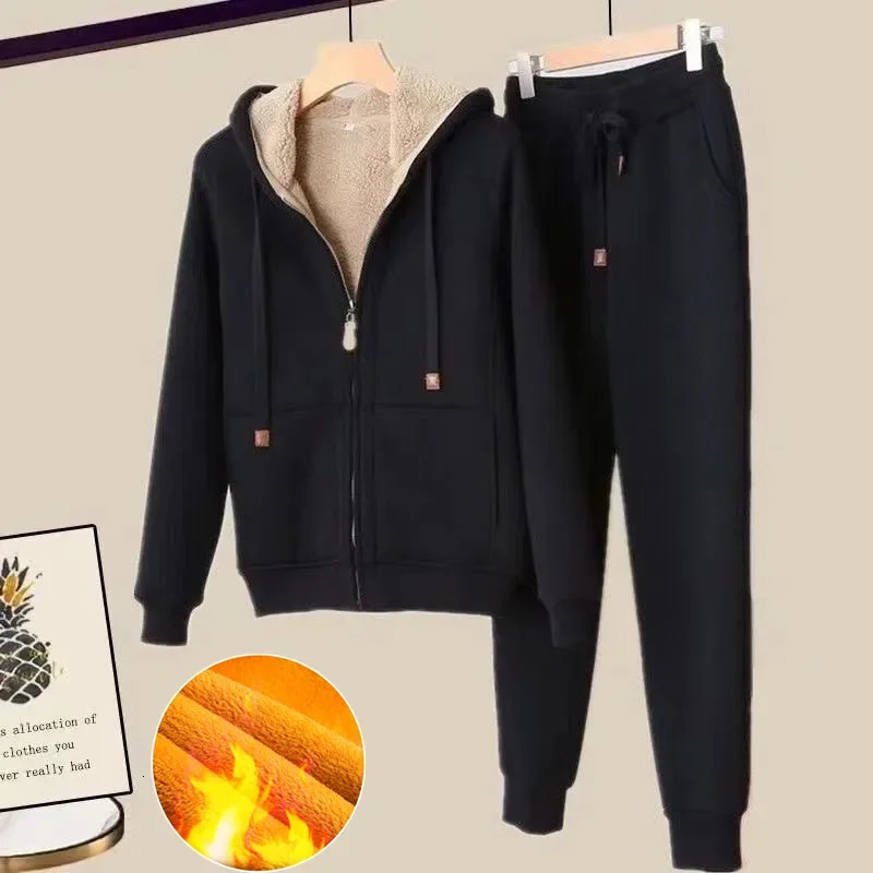 Winter Warm Tracksuit Pants Sets Thick Joggings Lambwool Oversize Sweatsuit Fashion Fleece Sweatshirt Tow Piece Outfits 251027