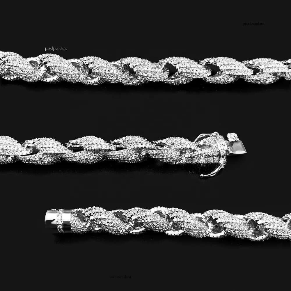 Size 11mm Sterling Sier 14k White Gold Plated Twisted Men Necklace Moissanite Rope Chain