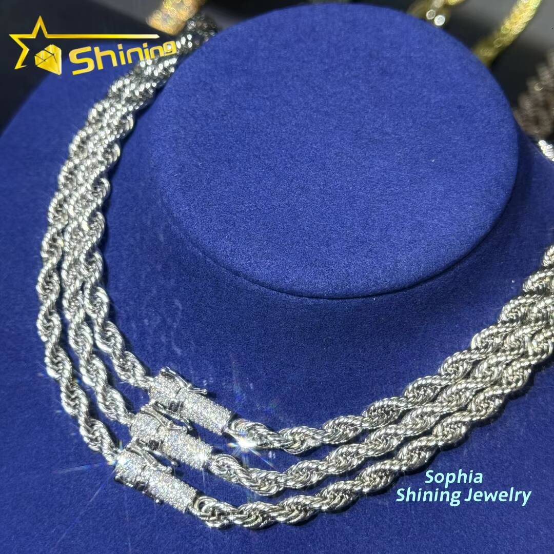 Lower Price Fashion Hip Hop Choker Necklace 6MM Stainless Steel Iced Out Clasp Vvs Moissanite Diamond Rope Chain