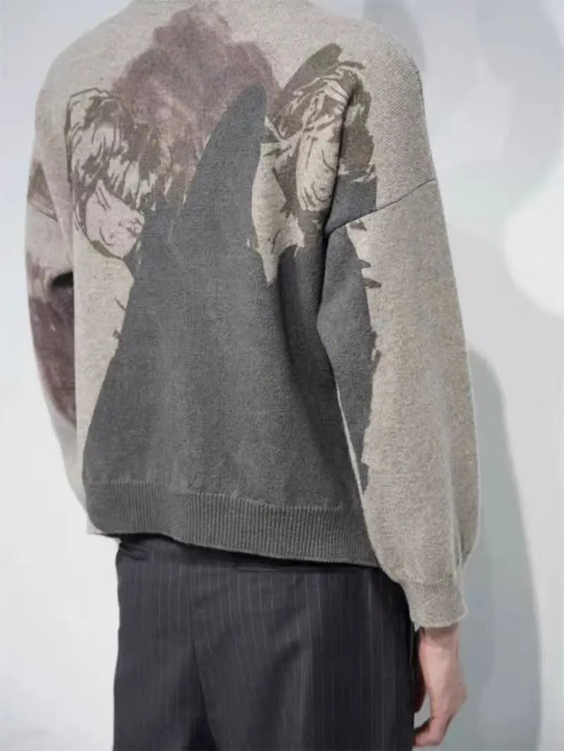 Y2K American Grey Pattern Printed Sweaters Men And Women Autumn Winter Gothic Punk Casual Fashion Round Neck Pullover Sweater 251024