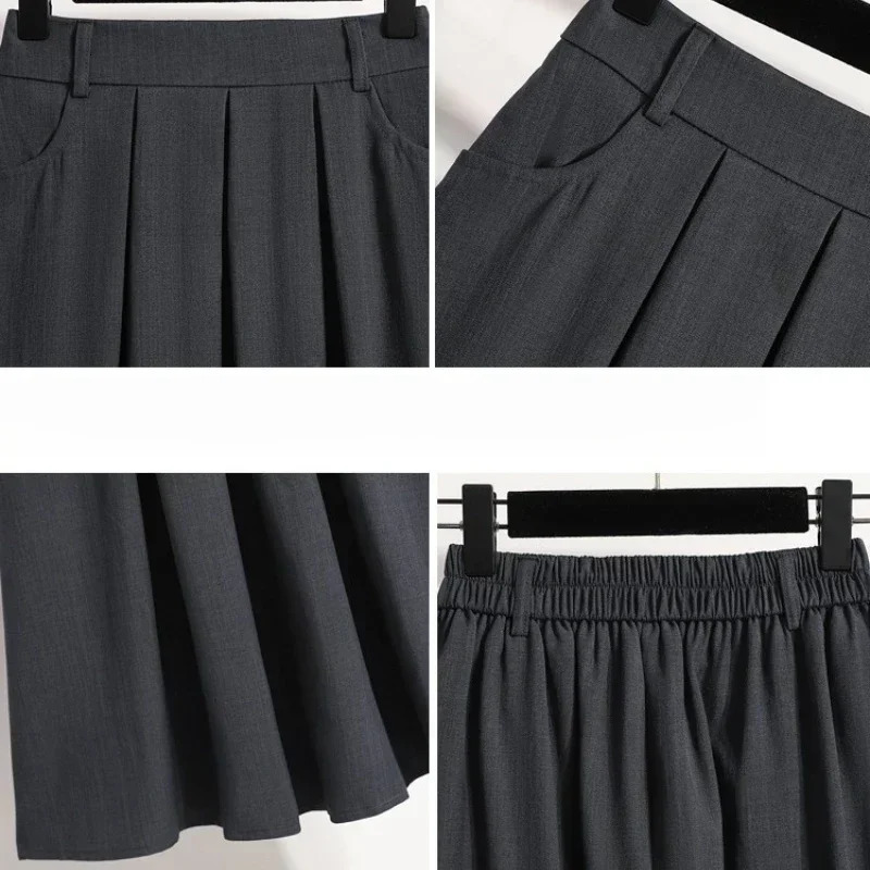 Solid Color Versatile Medium Length Skirt Pleated Plus Size ALine Maxi Gown Cover Hip Spring Summer Halflength 251027