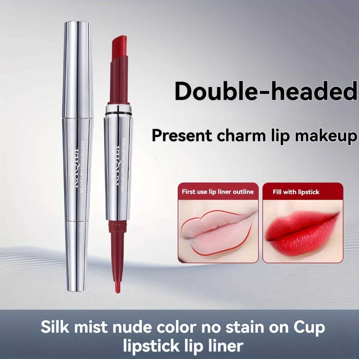 Doubleended NonStick Cup Lipstick Matte LongLasting Lip Liner Pencil Waterproof Slim Tube Lipstick Smudgeproof W251027